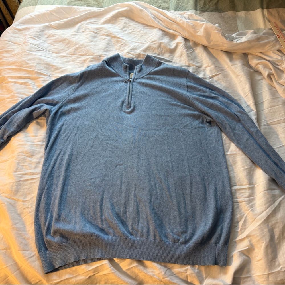 Men's LL Bean Light Blue Quarter-Zip Sweater cashmere cotton blend 2XL Tall